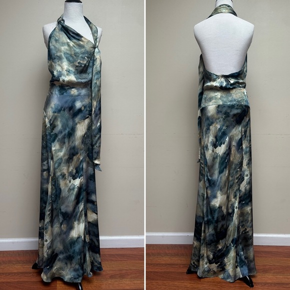 ZARA PRINTED HALTER DRESS LIMITED EDITION BLUE SIZE SMALL - Picture 2 of 11